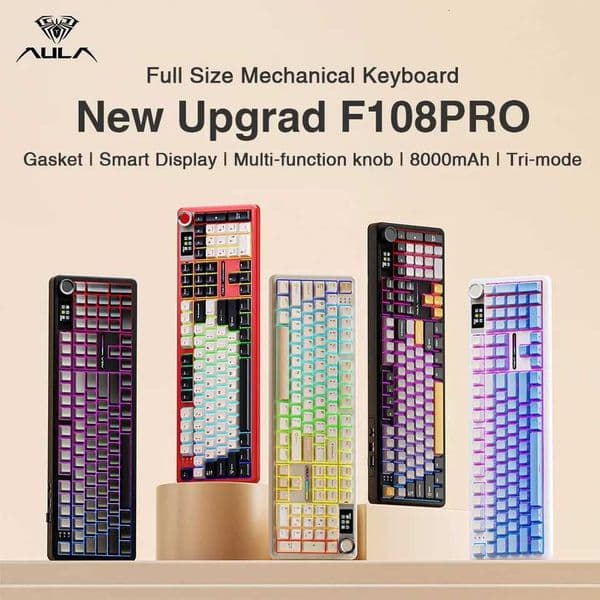 AULA F108pro Wireless Keyboard Macro Gaming keyboard Gasket Hot-swap Full Size Keyboard with TFT Smart DisplayM251128