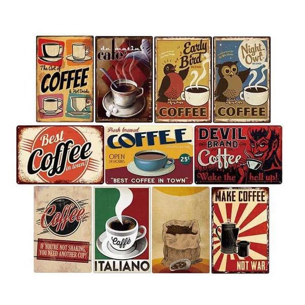 Coffee Tin Sign Vintage Metal Plaque Kitchen Coffee Bar Cafe Retro Posters Pub Wall Decorative Plates Home Decor 2030 cm Y251127