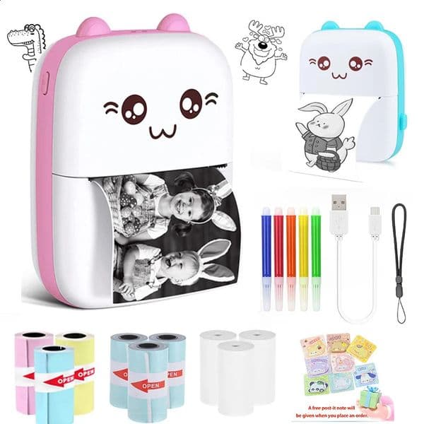58mm Mini Portable Thermal Printer Cat Shapes Lightweight Wireless Po Label Memory Error Printing USB Cable Printer 250425
