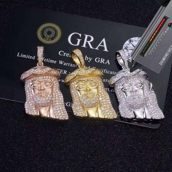 NUOYA Women's Hip-Hop Jesus Head Pendant Rose Gold Plated 925 Sterling Silver Iced VVS Moissanite Jewelry Passed Moissanite Test
