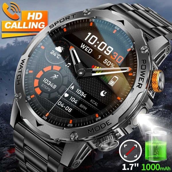 LIGE Military Smart Watch Men 1000mAh Battery Outdoors LED Flashlight Waterproof Heart Rate Sport BT Call 17 AMOLED SmartwatchW251129
