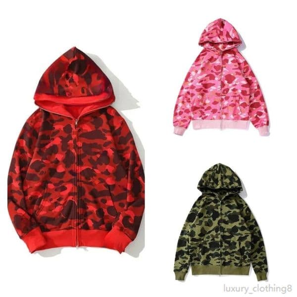 luxury kids Shark Hoodies Camo Shark Full Zip Boys Girls Deisigners Hoodie Fashion Hoody Stylist Cartoon Sharks Printing Hoodies Jacket Man Casual Sweatshirts