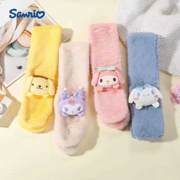 Sanrio Kawaii Plush Cinnamoroll Childrens Scarf Kuromi My Melody Soft Girls Anime Plushie Thickened Kids Scarves Christmas Cute Gift H251129
