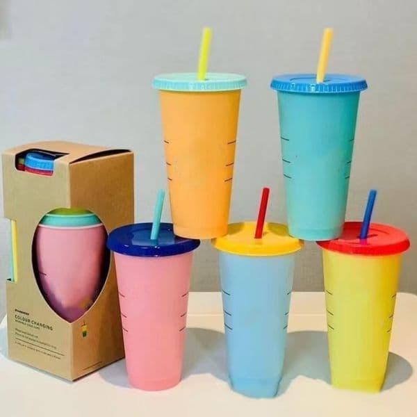 Star bucks Bearista 24 oz Tumbler with Straw Plastic Coffee Cup Creative Straw Cup With Logo Change Color Water Bottle 710ml Cold Coffee Tumblers