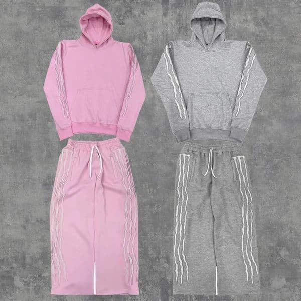 2 Pcs Tracksuit Co-ords Y2K Retro Casual Sweatpants Pullover Stripe Embroidery Fleece-lined Trendy Streetwear Unisex Sports Suit 251124