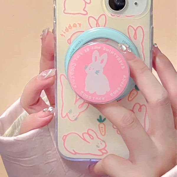 Korean Cute Rabbit For Magnetic Phone Griptok Grip Tok Stand For iPhone Foldable Wireless Charging Case Holder Ring Y251129