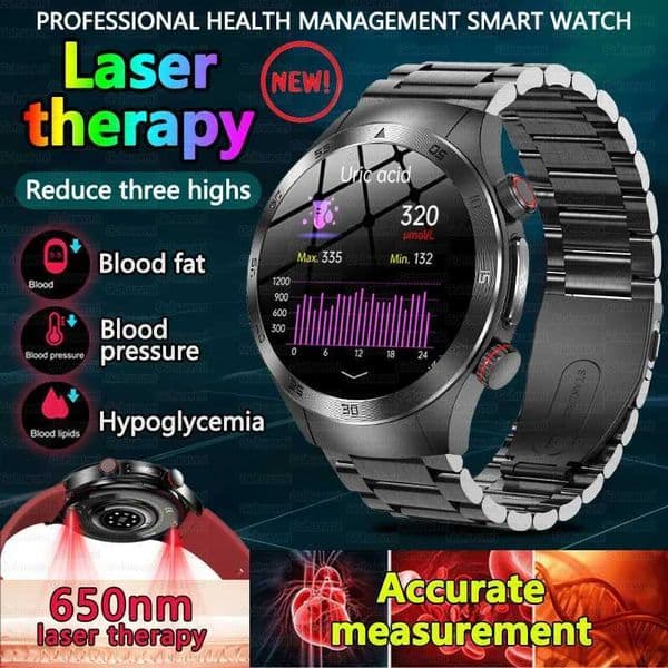2025New Laser Therapy ECGPPG Smartwatch For Men Women Sapphire Glass Screen Heart Rate Blood Lipid Uric Acid Health Smart Watch M251129