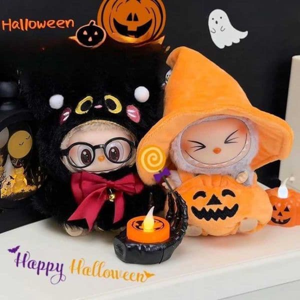 For labubu Halloween pumpkin doll costume cute black cat vinyl doll dress up clothes without dolls X250429