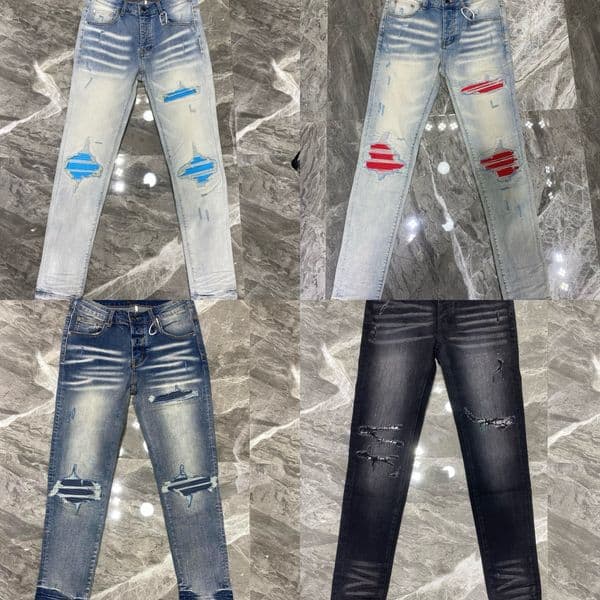 Mens Designer High Street Fashion Jeans Stretch Skinny Ripped Skinny Jeans Mens Jeans red embroidery Slim Causal Mens jean hot Pants Hip Hop Men Jeans