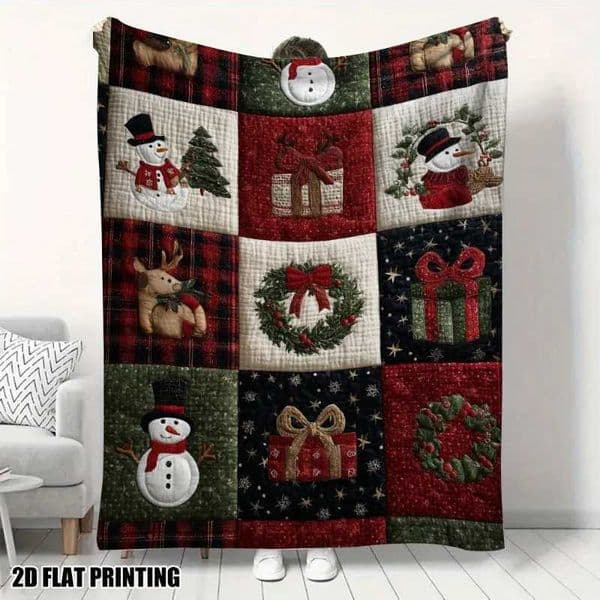 1pc Christmas Quilted Joy Flannel Throw Blanket Ultra-Soft and Cozy Perfect for Bed Sofa Chair and Office Ideal for AllW251129