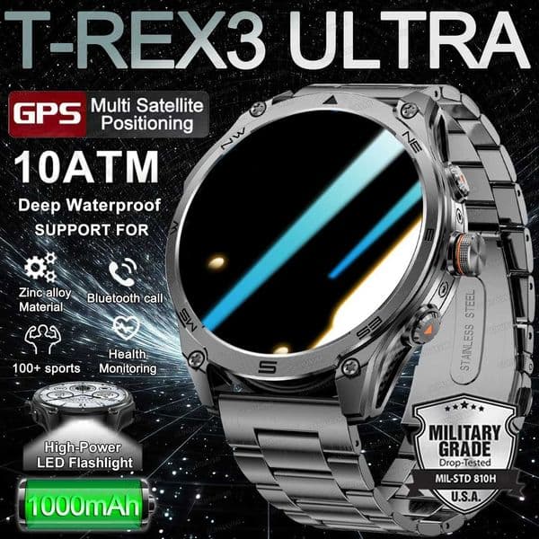 2025 New GPS SmartWatch 1000Mah Battery Compass 10ATM Waterproof Tactics Sport Flashlight BT call Smart Watch For Men For xioami M251129