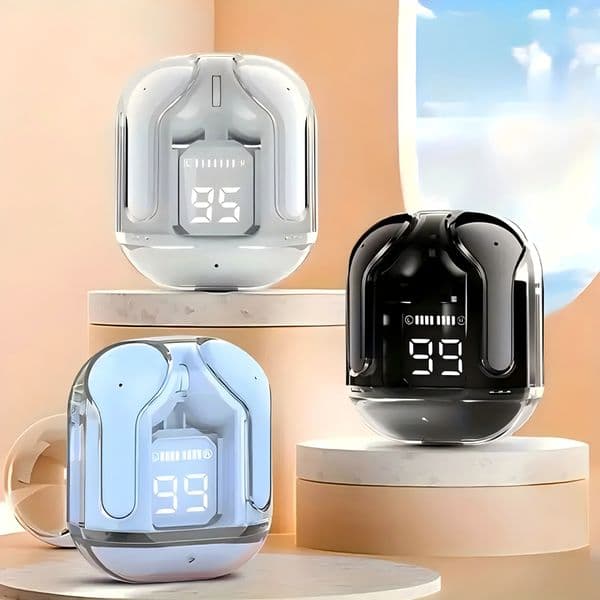 XT16 ntrnsparent digital Bluetooth headphones feature ultra-long battery life, wireless dual stereo in-ear design electronics