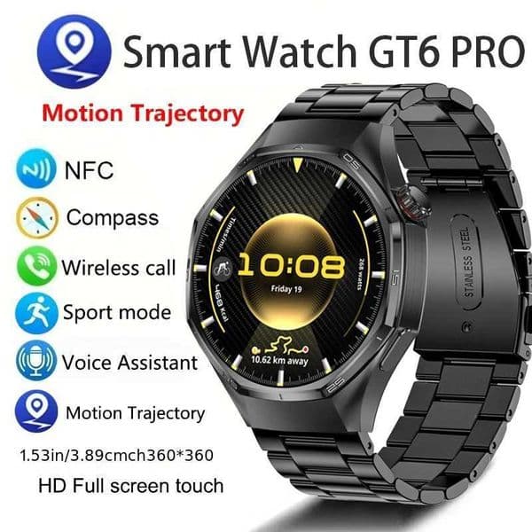 2025 New Watch GT6 Pro Smart Watch HD AMOLED Screen NFC GPS Tracker Call Waterproof Sports Health Smartwatch Men Women M251129