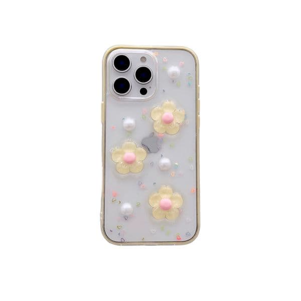 Pearl Candy Flower Phone Case Suitable for iPhone 16/15 Pro Max Transparent Resin Protective Case iPhone 14/13