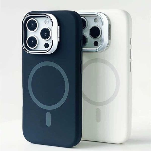 Alloy Lens KickStand Liquid Silicone Phone Case for iPhone 17 16 16pro max 15 Pro 13 14 Magnetic Wireless Charging Cover H251129