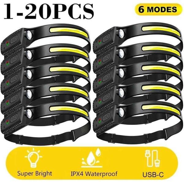 1-20PCS LED Induction Headlamp USB Rechargable Headlight Flashlight Built-in Battery Head Torch Outdoor Camping Fishing LanternW251129