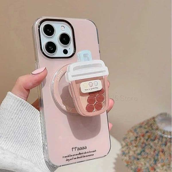 Beautif milk tea cup magnetic phone holder Griptok with mobile ring sand shaker Y251129