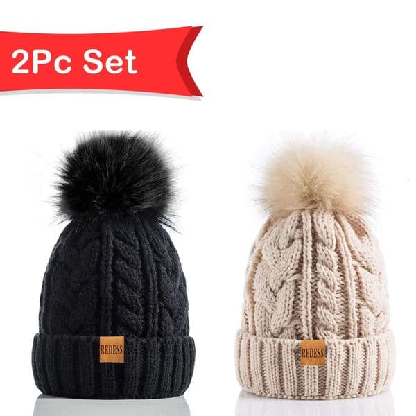 Women Winter Pompom Beanie Hat with Warm Fleece LinedSuitable for keeping warm when going skiing outsidetwopiece set 251129