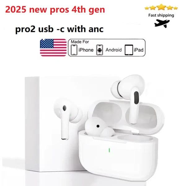 2025 New 4th Gen Pods Pro 2 With ANC USB C TWS Wireless Bluetooth Earphones Pods Pro6 Earbuds Earphone Handfree Headset USB-C charging port For Xiaomi iPhone Headphones