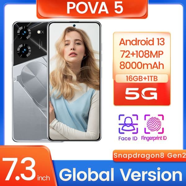 Best-selling POVA5 Pro all-in-one 16+1TB Android smartphone unlock touch screen camera mobile phone HD display face recognition