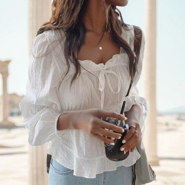 Long Sleeve Spring Linen Cotton Blouse Lace Up Women White Shirt Casual s Korean Women Blouses Femme Tops Soft 11700 R250429