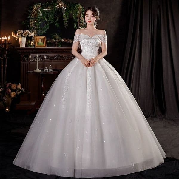 Off-Shoulder Bridal Gown 2025 New Slimming Elegant Wedding Gown Plus Size Puffy Train Gown 250224Z