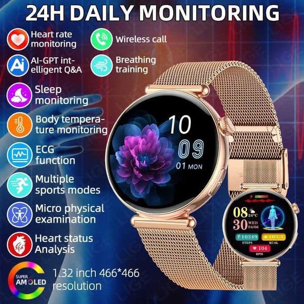 LIGE ECG Smart Watch For Women AMOLED Blood Uric Acid Lipid AI-GPT Heart Rate Sleep Health Monitor SOS BT Call SmartwatchW251129