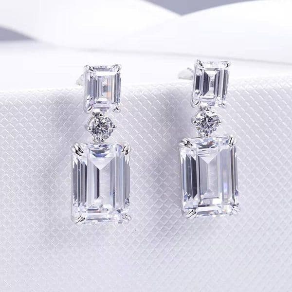 Messi Jewelry 925 Silver High Carbon Diamond CZ White Octagon Cut Earrings