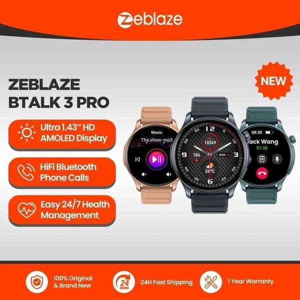 New Zeblaze Btalk 3 PRO Smart Watch 143 AMOLED Display Phone Calls Smartwatch Health and Fitness Tracking M251129