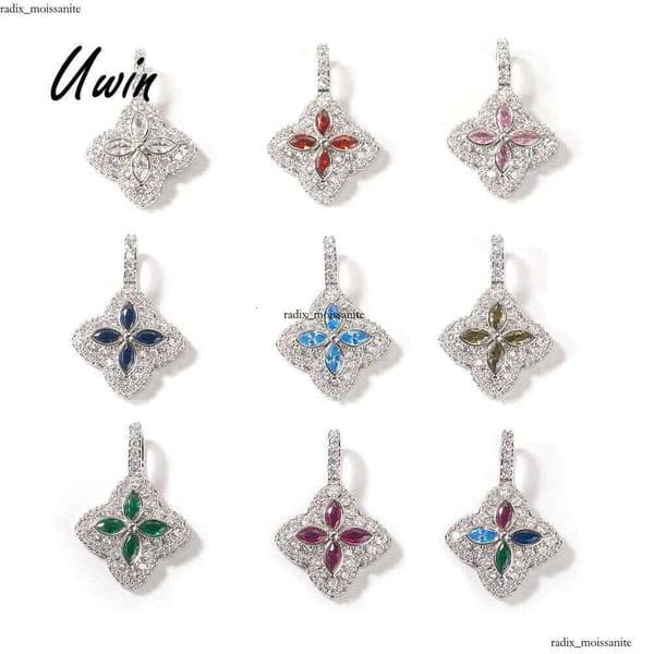VVS Wholesale GRA Pendant 14K VVS Moissanite Colorful Four-leaf Clover Charm Necklace 18k Gold 18K Plated Jewelry