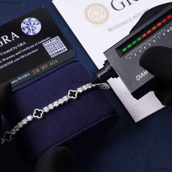 Hot Sale Design Black Clover Chain Luxury VVS D IGI Moissanite 925 Sterling Silver Tennis Bracelet 4mm Hip Hop Jewelry