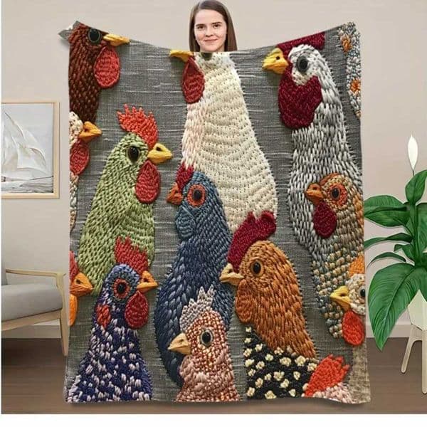 1pc Vintage Rooster Fleece Blanket - Soft Flannel Throw with Rooster Design All-Season Cozy Blanket for Bed Sofa CampingW251129