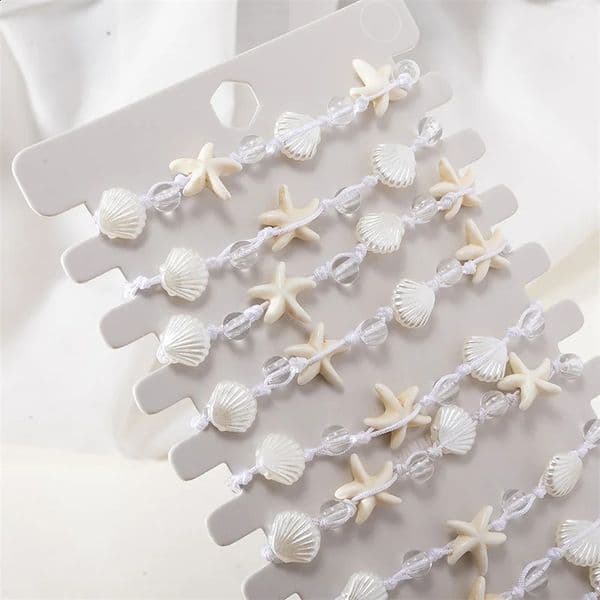 12 piecesset Shell Sea Star Charm Bracelet Set for Women Woven Adjustable Chain Ankle Wristband Jewelry Gift 250415