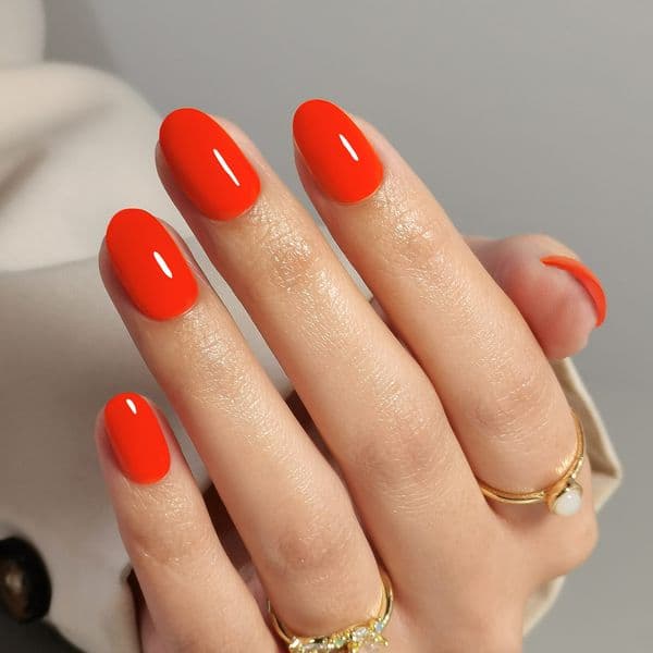 32 piece presson false nails orange red almond shaped artificial nails for women girls