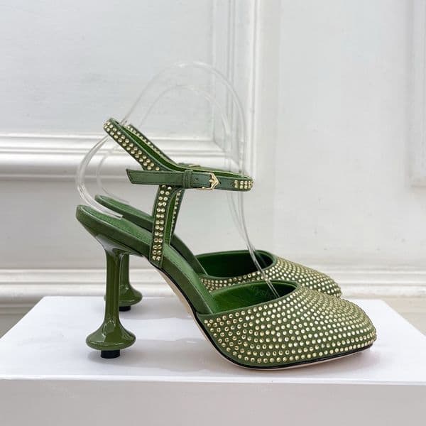 New Toy crystal embellished ankle-strap pumps Luxury designer women square toe high heel shoes Shiny wedding shoes Elegant ladies evening shoes Genuine flat sandals