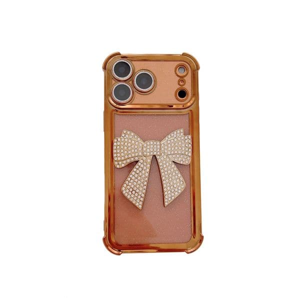 Rhinestone Bowknot Phone Case Compatible iPhone 17 Pro Max Electroplated Glitter Four-Corner Apple 16/15