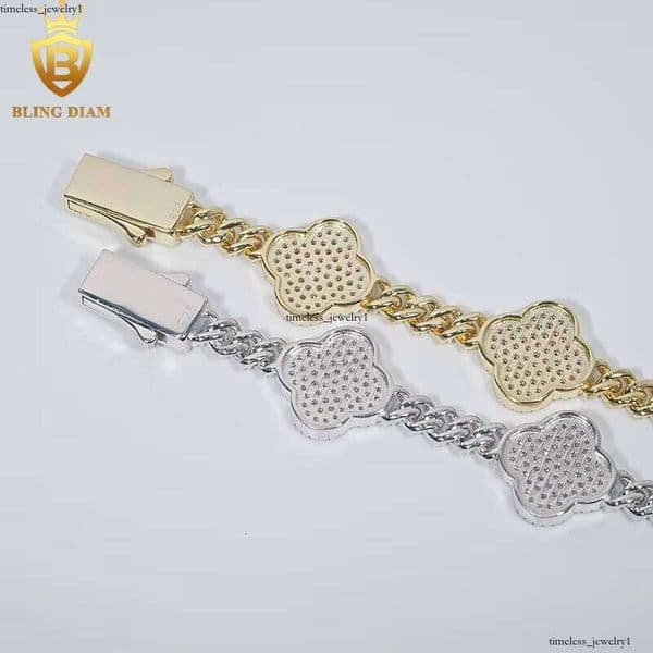 Luxury Charms Bangle Jewelry 6mm 925 Sterling Silver Rose Gold Vvs Moissanite Four-Leaf Clover Bracelets for Men Women