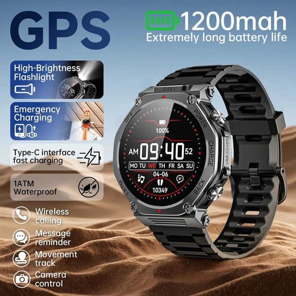 Smart Watch GPS Waterproof Flashlight Type-C Dual-way Charging 1200mAh Large Battery Capacity Men Women Smartwatch For W251129