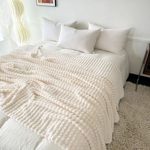 All-Season Plaid Flannel Blanket Soft Lightweight Faux Rabbit Fur Throw Blankets for Sofa Bed Single Double Warm Plush Bedspread 251126