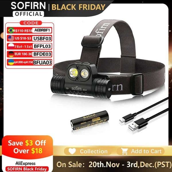 Sofirn HS20 2700lm USB C Rechargeable LED Headlamp 18650 Powerful Headlight with SpotlightFloodlight Dual Switch IndicatorW251129