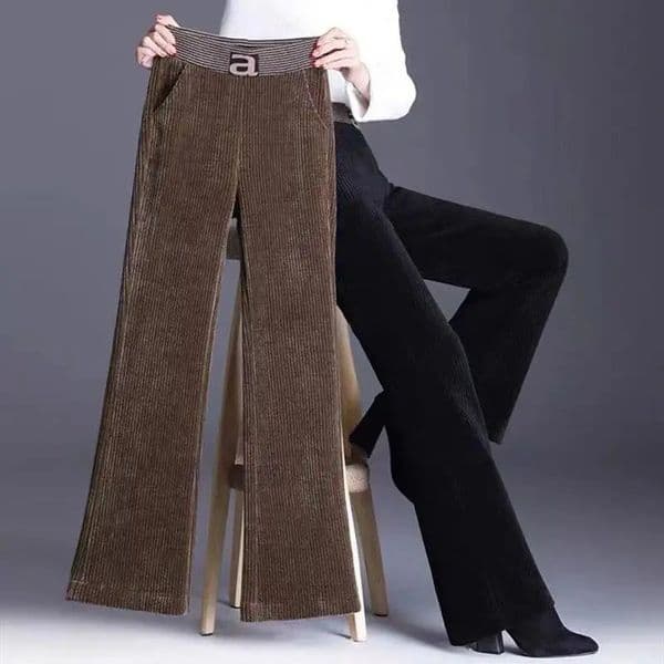 Women Therma Flared Pants Fleece Lined Winter High Waist Corduroy Leggings Loose Letter Elastic Waisted Fleecing Trousers 251124