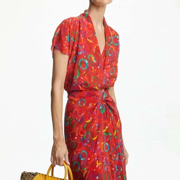 New Women's Tops Fashion Vintage Classic Versatile Female Short Sleeved Geometric Printed Red Clothing Ladies Popular Shirt