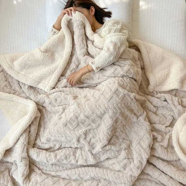 2025 new solid color thickened AB double-sided lamb fleece Tafu fleece jacquard blanket office sofa blanketW251129
