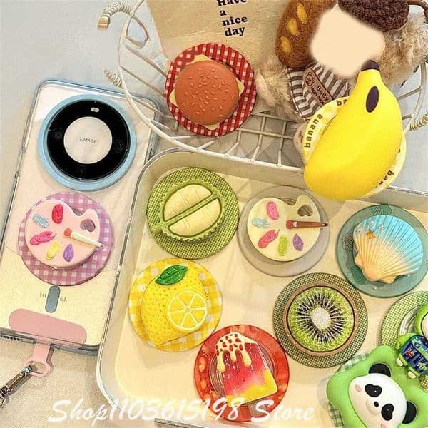Korean Cute Cartoon 3D Fruit Magnetic Holder Phone Griptok Grip Tok Phone Stand port For iPhone Accessories Smart Tok Y251129
