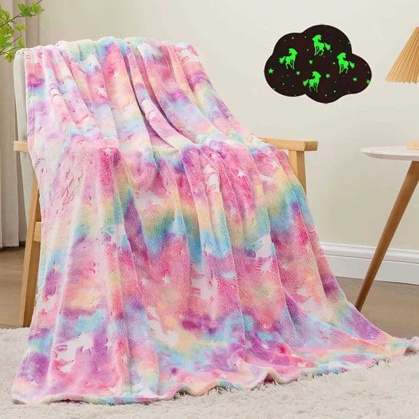 1pc Glow in The Dark Unicorn Blanket for Girls Soft Pink Fleece Throw Great Christmas Birthday Baby Toddler Unicorn GiftsW251129