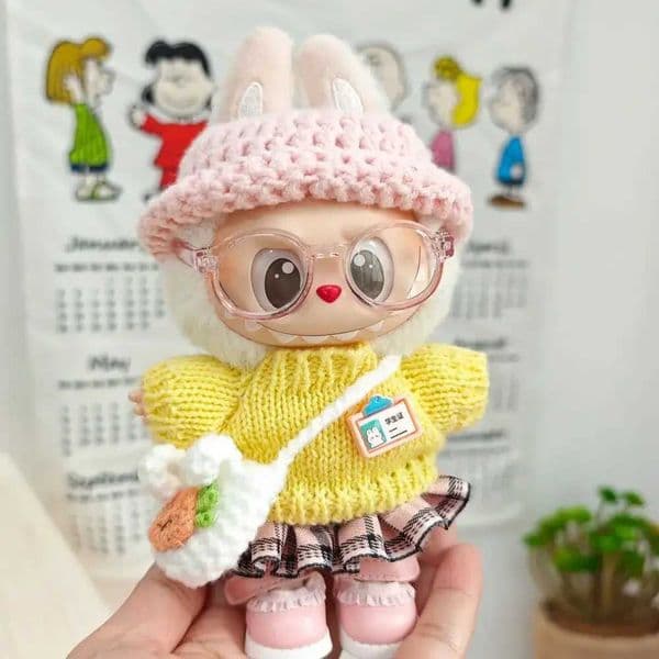 Korean Kpop Exo 15-17cm Labubu V1 V2 10cm Cotton Doll Sweater Hat Bag Set Clothing X250429