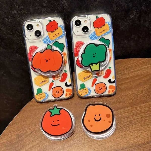 Korean Cute Cartoon Vegetable Magnetic Phone Grip Tok Griptok Phone Holder for IPhone 16 15 13 Universal Stand Holder Y251129