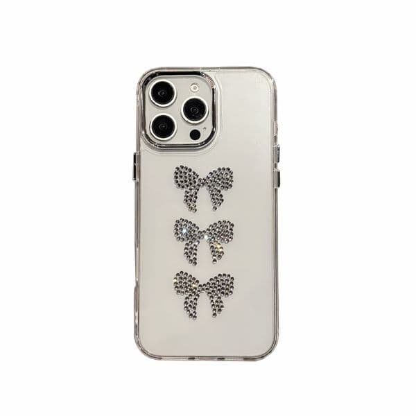 Bow Transparent Phone Case iPhone 16 Pro Max Compatible with Apple 15/14/13 Pro Rhinestone Hard