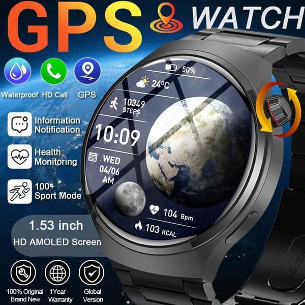2025New Upgrad For Watch 4 Pro Gps Tacking Smart Watch Men BT Call 153 INCH Sports Bracelet Waterproof SmartwatchW251129
