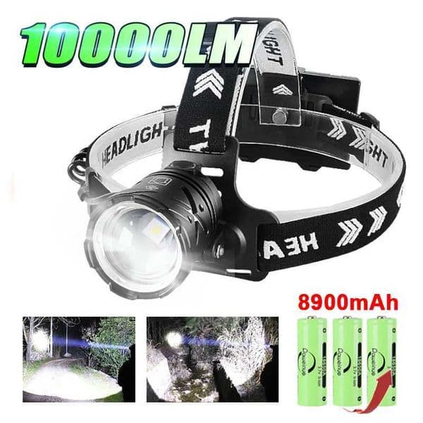 Super Powerful 10000LM LED Headlamp Fishing USB Rechargeable Head Torch 3 Modes Head Lantern 18650 Outdoor Headlight CampingW251129